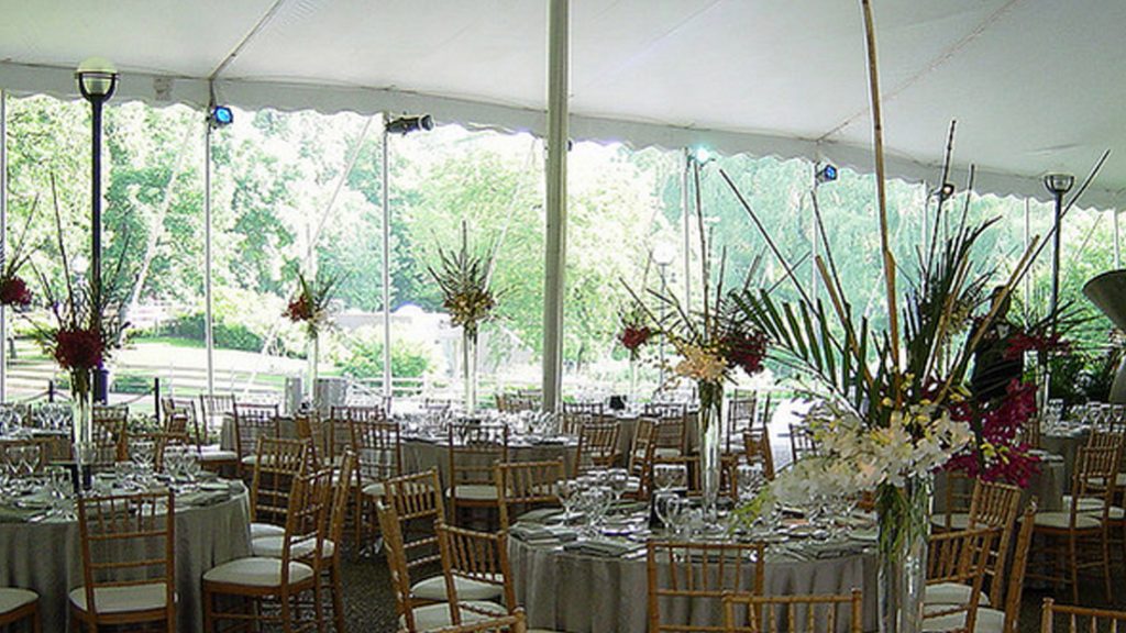 Tables set up on the South Lawn for a private event