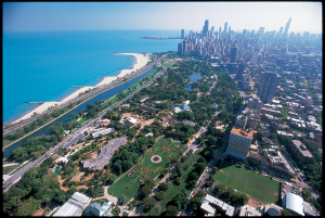 Aerial view of Lincoln Park Zoo from the north
