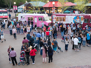 Guests congregating on the Main Mall during Food Truck Social