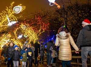 Guests enjoying a light display at ZooLights Presented by ComEd and Invesco QQQ