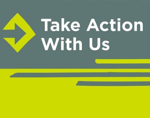 Design element with the words "Take Action With Us"
