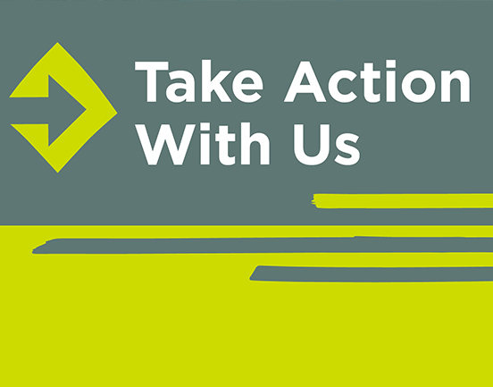 Design element with the words "Take Action With Us"