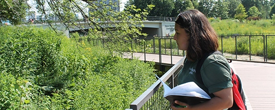 Woman observing flora