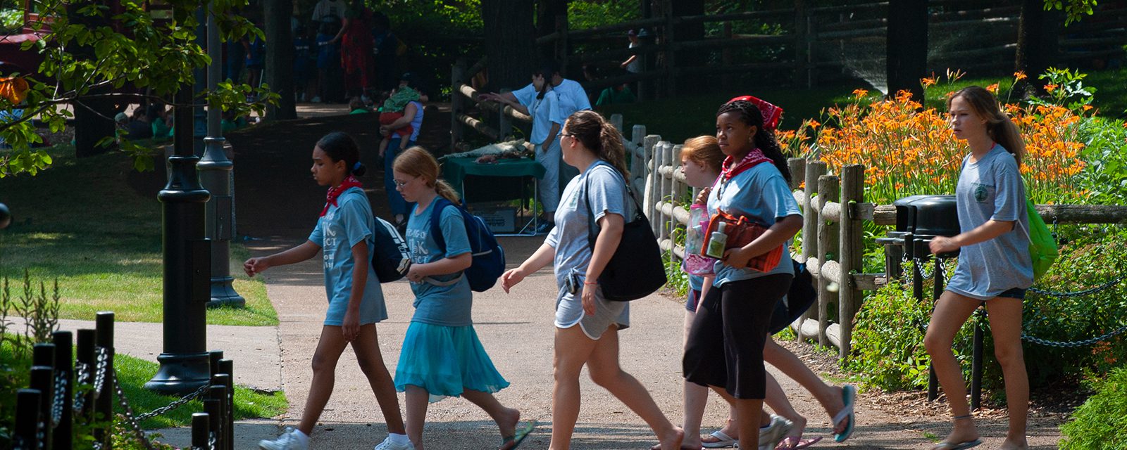 Students walking together in the zoo